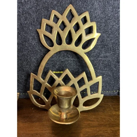 Pair Of Brass Pineapple Wall Mount Candle Holder 7" Tall 5" Wide EUC India - Picture 4 of 7
